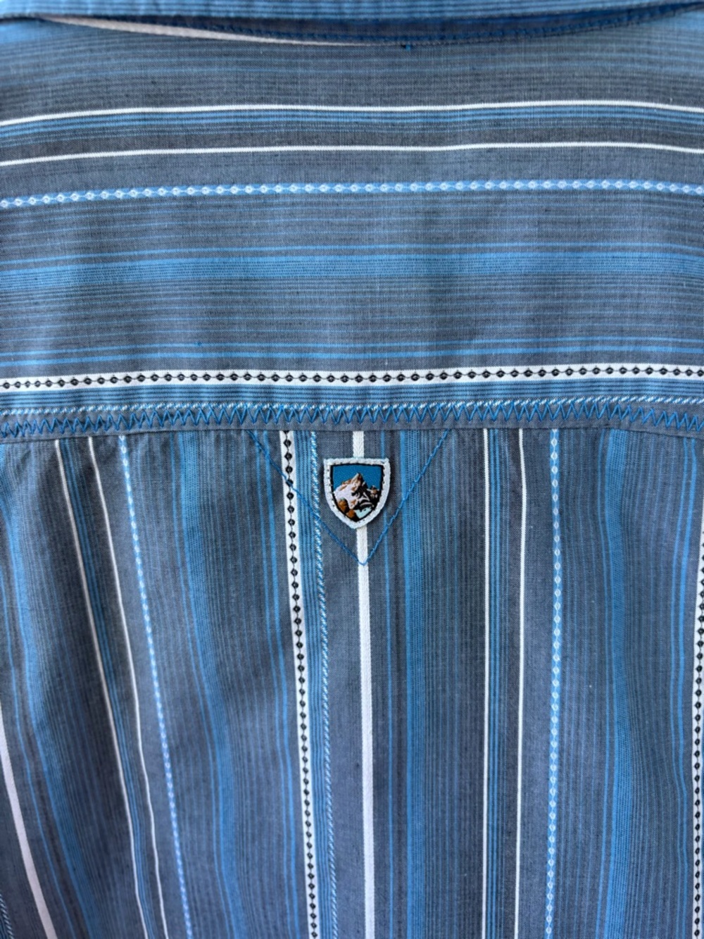 Kuhl Suncel Large Button Up Short Sleeve Shirt Blue Stripe Cotton Tencel Blend - Picture 8 of 13